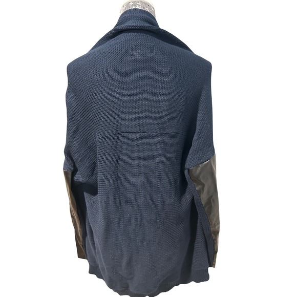 ARYN K Womens Navy Blue Knit Cardigan Faux Leather Sleeve Shawl Collar Size‎ L - Picture 3 of 6